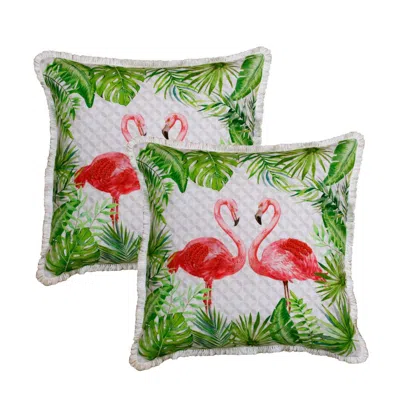 Breebe Set Of Two 20" Light Green And Light Pink Flamingo Throw Pillows