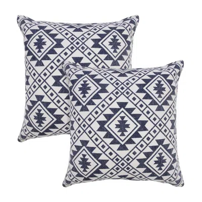 Breebe Set Of Two 20" Navy Blue And Beige Geometric Cotton Throw Pillows