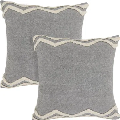 Breebe Set Of Two 20" Off White And Grey Geometric Cotton Throw Pillows With Tufts