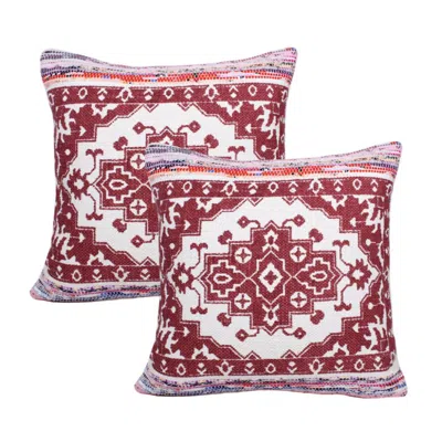 Breebe Set Of Two 20" Red And White Geometric Cotton Blend Throw Pillows