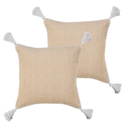 Breebe Set Of Two 20" Tan And White Cotton Throw Pillows