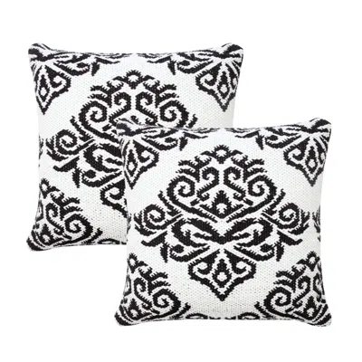Breebe Set Of Two 20" White And Black Damask Cotton Blend Throw Pillows