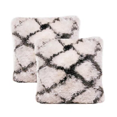 Breebe Set Of Two 20" White And Black Diamond Throw Pillows
