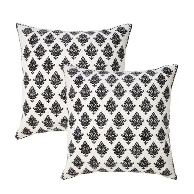 Breebe Set Of Two 20" White And Black Geometric Cotton Throw Pillows