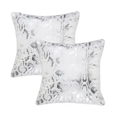 Breebe Set Of Two 20" White And Silver Cotton Throw Pillows