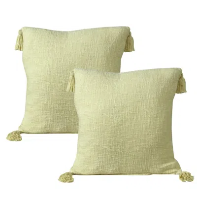 Breebe Set Of Two 20" Yellow Cotton Throw Pillows With Tassels
