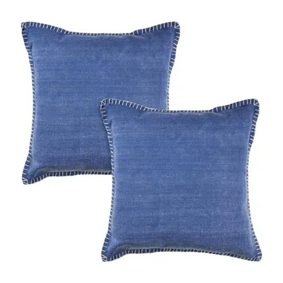 Breebe Set Of Two 22" X 22" Blue Lumbar Cotton Throw Pillow Covers