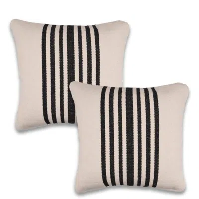 Breebe Set Of Two 22" X 22" White And Black Lumbar Striped Cotton Throw Pillow Covers