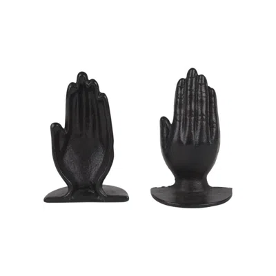 Breebe Set Of Two Antiqued Bronze Cast Iron Praying Hands Decorative Bookends