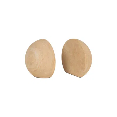 Breebe Set Of Two Beige Stone Orb Decorative Bookends In Neutral