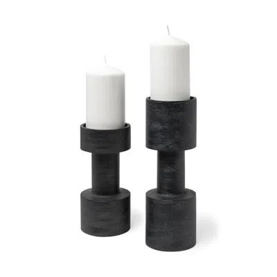 Breebe Set Of Two Black Distressed Metal Tabletop Pillar Candle Holders