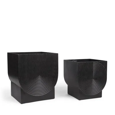 Breebe Set Of Two Black Metal 20 Ounce Pot Planters