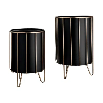 Breebe Set Of Two Black Metal 20 Ounce Round Pot Planters