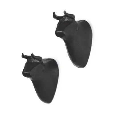 Breebe Set Of Two Black Metal Bull Decorative Wall Sculpture