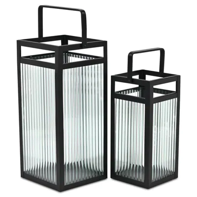 Breebe Set Of Two Black Metal Floor Lantern Candle Holders
