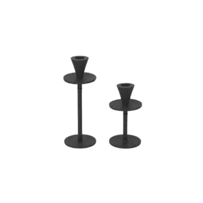 Breebe Set Of Two Black Metal Floor Taper Candlesticks