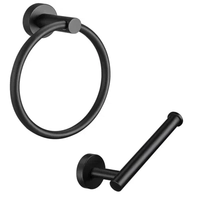 Breebe Set Of Two Black Stainless Steel Wall Mount Towel Ring And Toilet Paper Holder