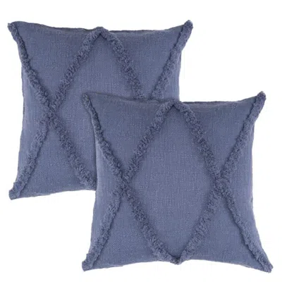 Breebe Set Of Two Blue Diamond Cotton Throw Pillow With Fringe