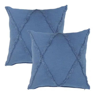 Breebe Set Of Two Blue Diamond Cotton Throw Pillow With Fringe
