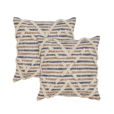 Breebe Set Of Two Blue Diamond Cotton Throw Pillow With Fringe