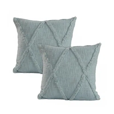 Breebe Set Of Two Blue Diamond Cotton Throw Pillow With Fringe