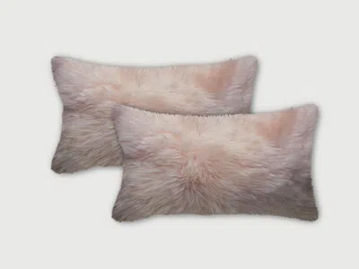 Breebe Set Of Two Blush Genuine Sheepskin Lumbar Accent Pillows In Multi