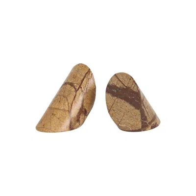 Breebe Set Of Two Brown Marble Geometric Decorative Bookends