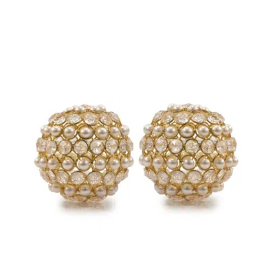 Breebe Set Of Two Gold And Pearl Faux Crystal And Metal Decorative Orbs