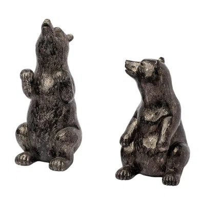 Breebe Set Of Two Grey Resin Bear Decorative Bookends In Brown