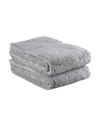 Breebe Set Of Two Light Grey Cotton 16" X 30" Quick Dry Terry Cloth Hand Towels