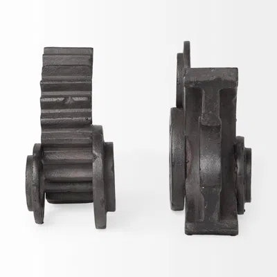 Breebe Set Of Two Matte Black Industrial Cog Bookends