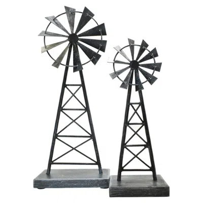 Breebe Set Of Two Pewter Metal Windmill Tabletop Sculpture In Black