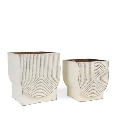 Breebe Set Of Two White Metal 20 Ounce Rectangular Pot Planters