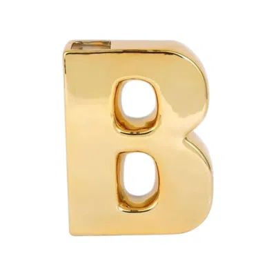 Breebe Shiny Ceramic Vase Letter "b" Gold Plated - Chic Bud Planter Pot For Events & Decor 6"