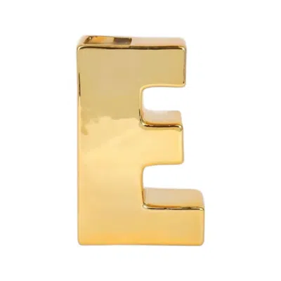 Breebe Shiny Ceramic Vase Letter "e" Gold Plated - Chic Bud Planter Pot For Events & Decor 6"