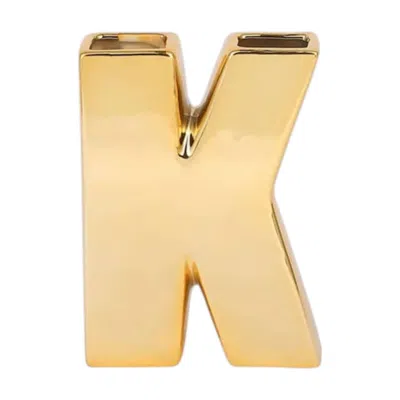 Breebe Shiny Ceramic Vase Letter "k" Gold Plated - Chic Bud Planter Pot For Events & Decor 6"