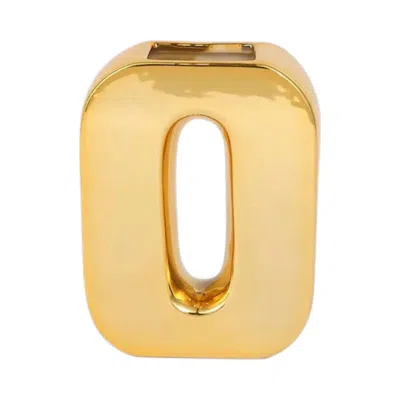 Breebe Shiny Ceramic Vase Letter "o" Gold Plated - Chic Bud Planter Pot For Events & Decor 6"
