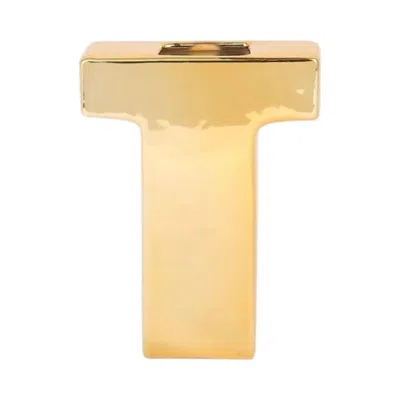 Breebe Shiny Ceramic Vase Letter "t" Gold Plated - Chic Bud Planter Pot For Events & Decor 6"