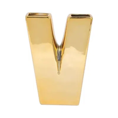 Breebe Shiny Ceramic Vase Letter "v" Gold Plated - Chic Bud Planter Pot For Events & Decor 6"