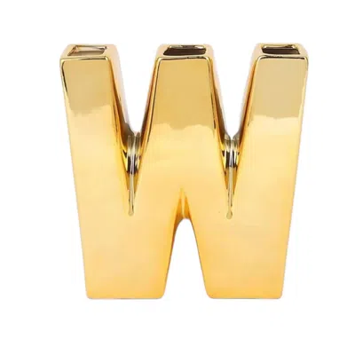 Breebe Shiny Ceramic Vase Letter "w" Gold Plated - Chic Bud Planter Pot For Events & Decor 6"