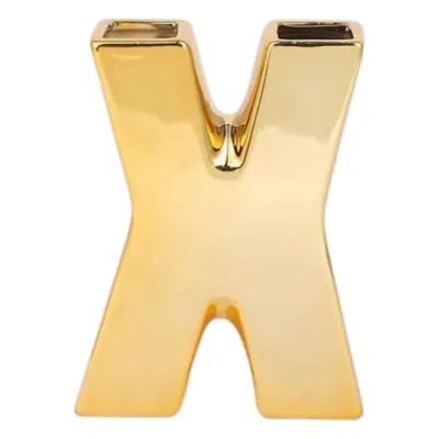 Breebe Shiny Ceramic Vase Letter "x" Gold Plated - Chic Bud Planter Pot For Events & Decor 6"