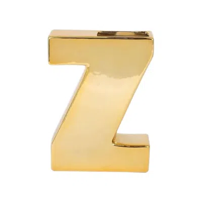 Breebe Shiny Ceramic Vase Letter "z" Gold Plated - Chic Bud Planter Pot For Events & Decor 6"