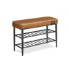 Breebe Shoe Bench With Metal Shelves, Caramel Brown