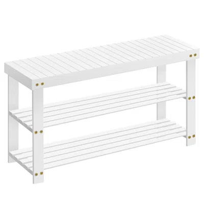 Breebe Shoe Rack Bench 3-tier Bamboo Shoe Storage Organizer In White