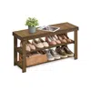 Breebe Shoe Rack Bench 3-tier Bamboo Shoe Storage Organizer In Brown