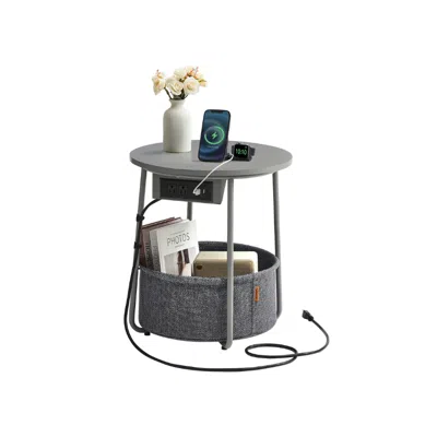 Breebe Side Table With Charging Station In Gray