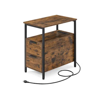 Breebe Side Table With Charging Station Rustic Brown And Black