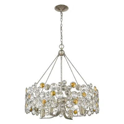 Breebe Silver Shaded Four Light Metal And Crystals Dimmable Chandelier With Silver Shades In Multi