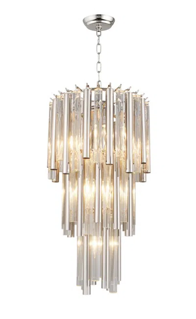 Breebe Silver Unique Statement Seven Light Metal And Crystal Glass Chandelier With Clear Shades In Gold