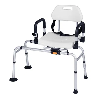 Breebe Sliding Shower Chair With Backrest And Swivel Seat For Handicap And Seniors In White